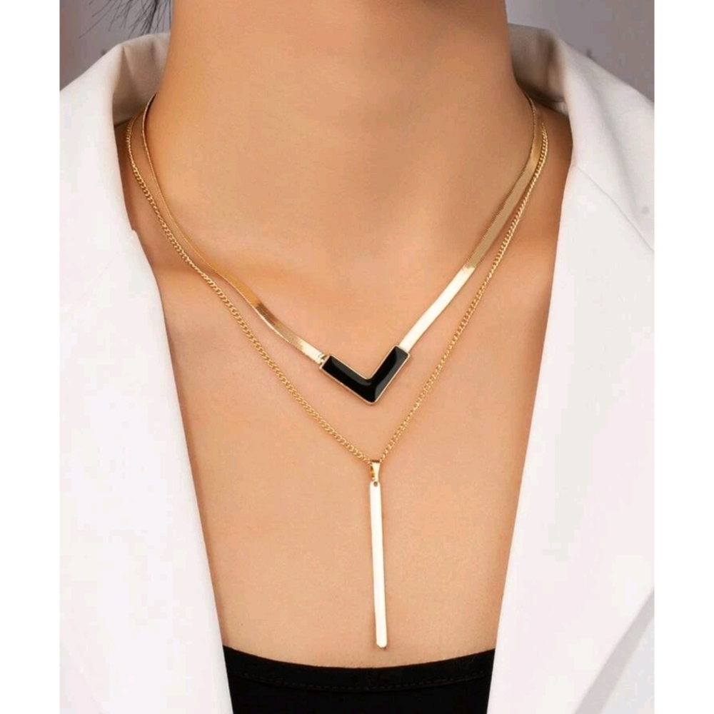 Layered Geometric Charm Necklace